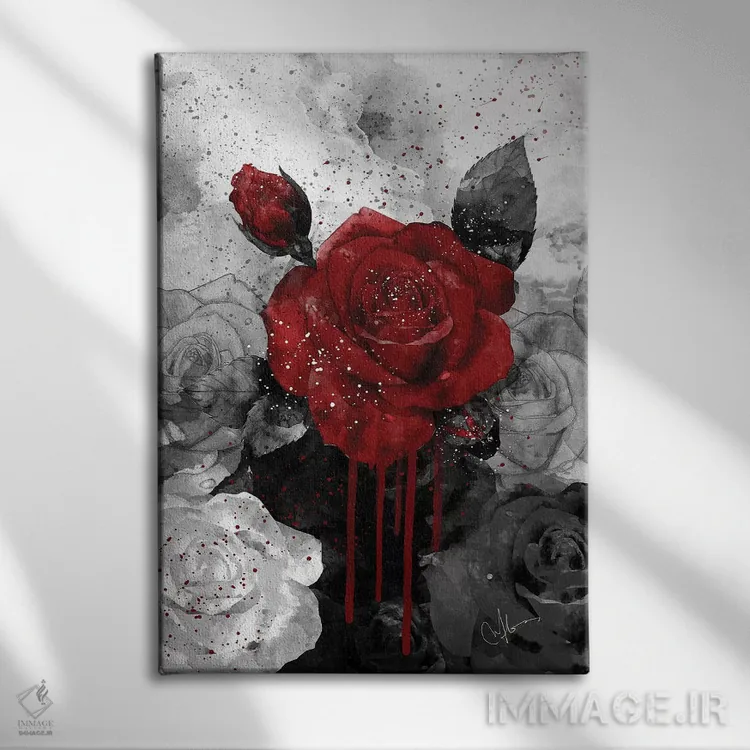 تابلو دکوراتیو قرمز پررنگ اثر مارین لوپ - نمای روبهرو روی دیوار