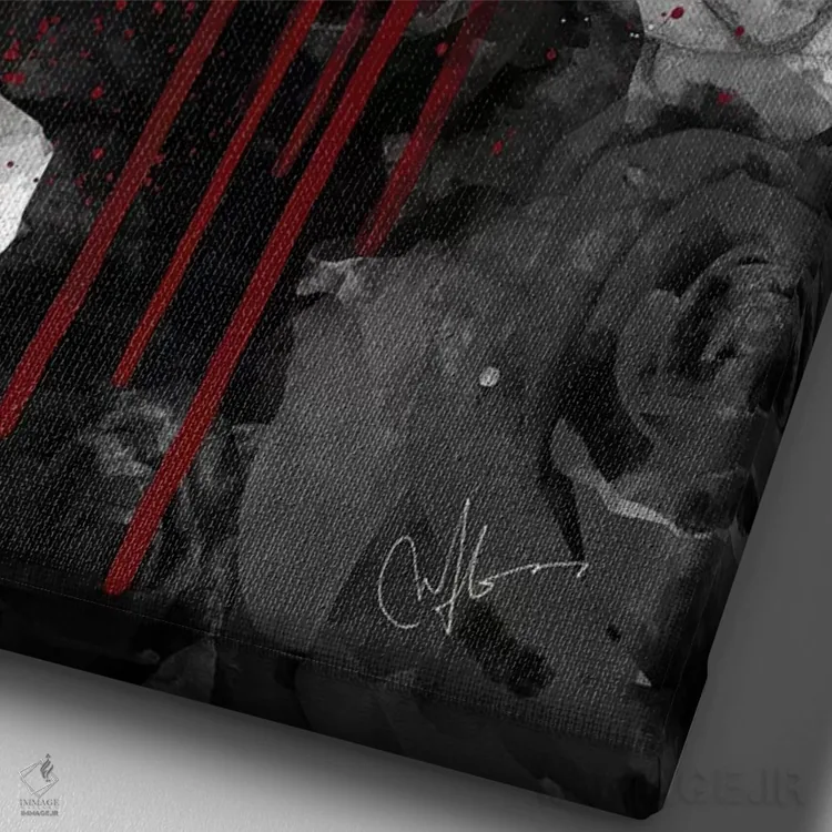 تابلو دکوراتیو قرمز پررنگ اثر مارین لوپ - نمای نزدیک بافت بوم