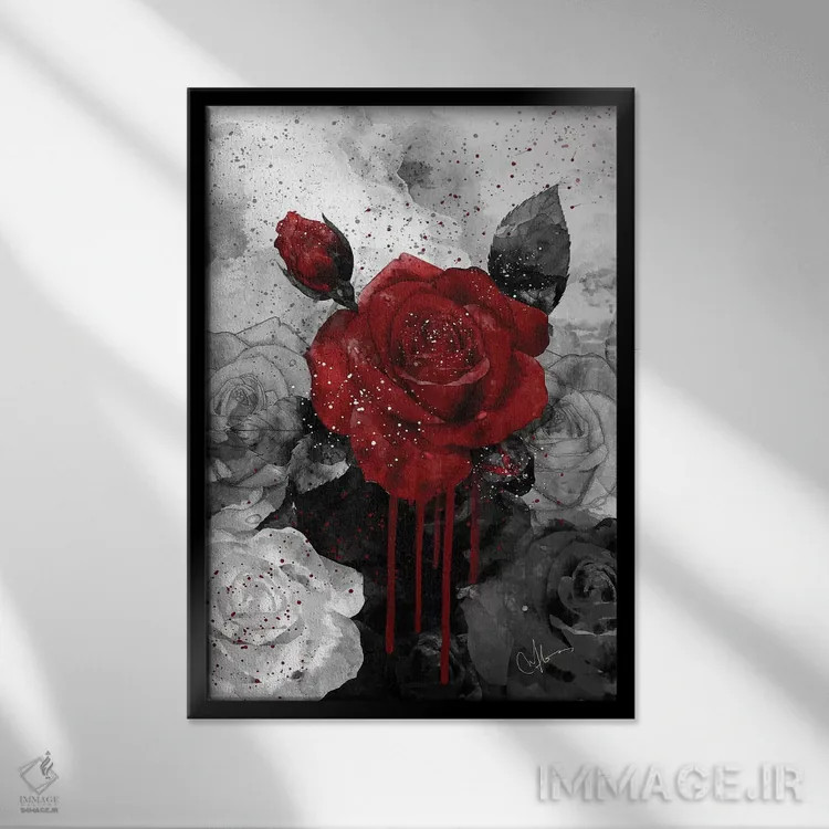 تابلو دکوراتیو قرمز پررنگ اثر مارین لوپ - نمای قابدار مشکی