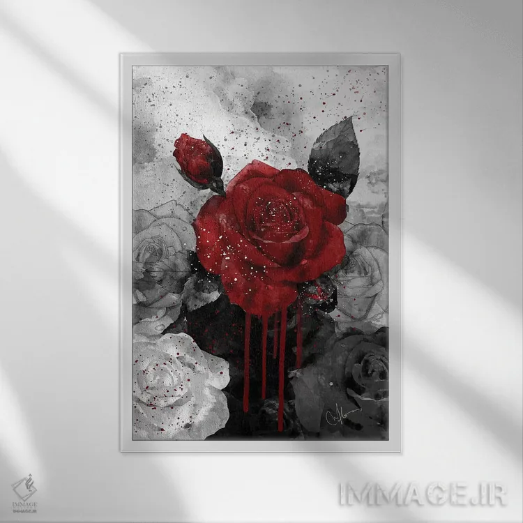 تابلو دکوراتیو قرمز پررنگ اثر مارین لوپ - نمای قابدار سفید