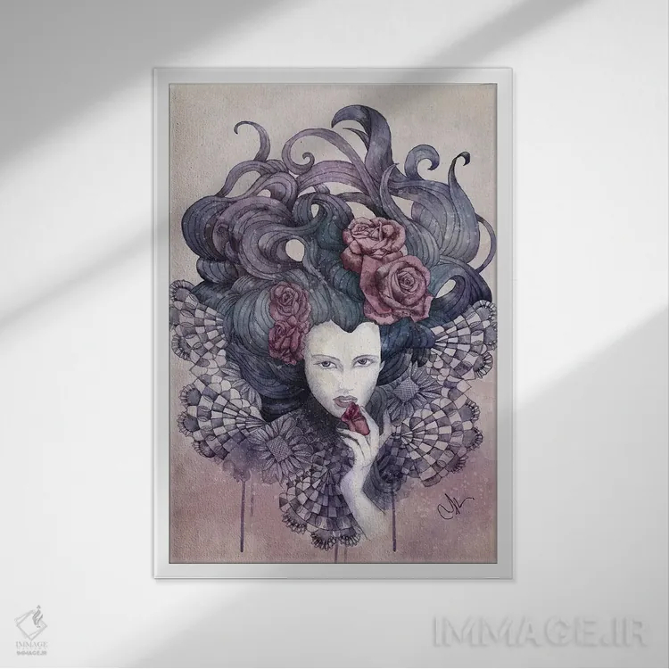 تابلو دکوراتیو چشمان نیلی اثر مارین لوپ - نمای قابدار سفید