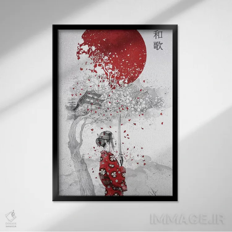 تابلو دکوراتیو شعر ژاپنی اثر مارین لوپ - نمای قابدار مشکی
