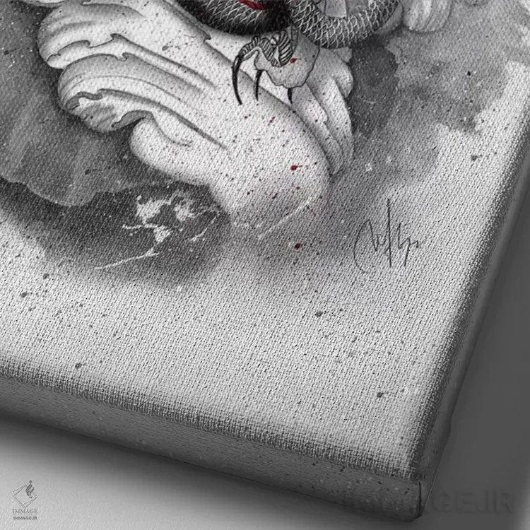 تابلو دکوراتیو اژدها اثر مارین لوپ - نمای نزدیک بافت بوم