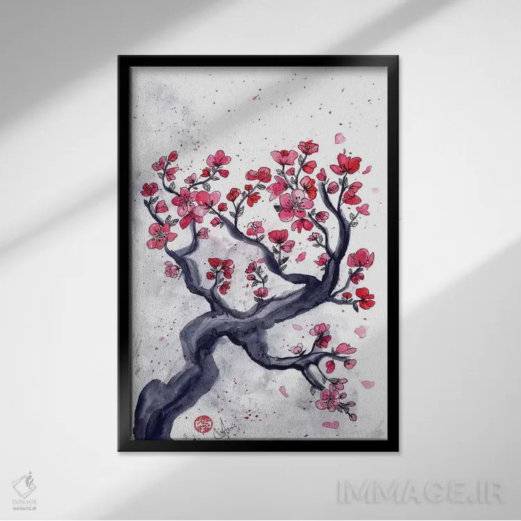 تابلو دکوراتیو آلو ژاپنی اثر مارین لوپ - نمای قابدار مشکی