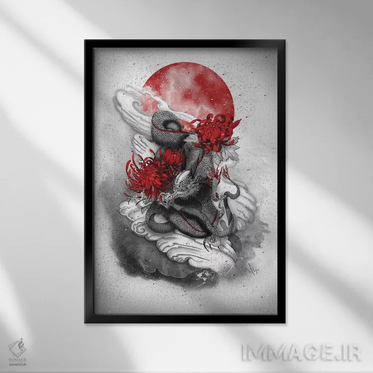 تابلو دکوراتیو اژدها اثر مارین لوپ - نمای قابدار مشکی