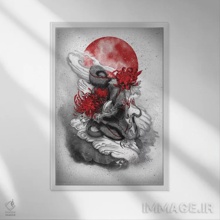 تابلو دکوراتیو اژدها اثر مارین لوپ - نمای قابدار سفید