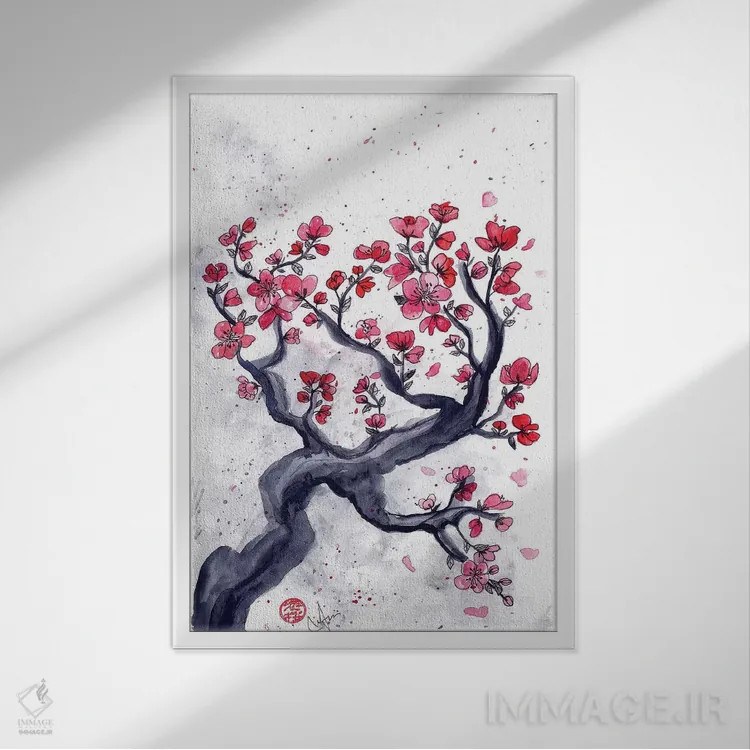 تابلو دکوراتیو آلو ژاپنی اثر مارین لوپ - نمای قابدار سفید