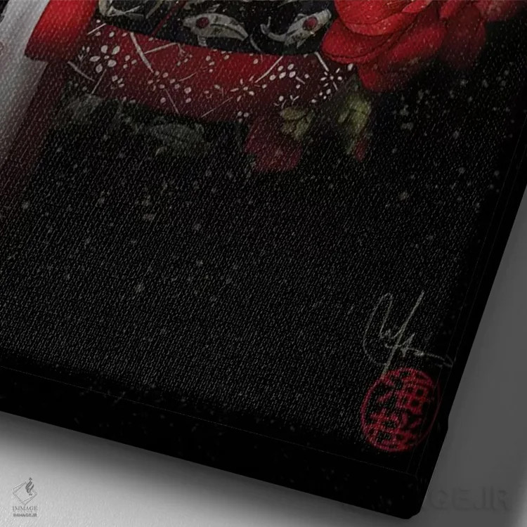 تابلو دکوراتیو کیتسونه اثر مارین لوپ - نمای نزدیک بافت بوم