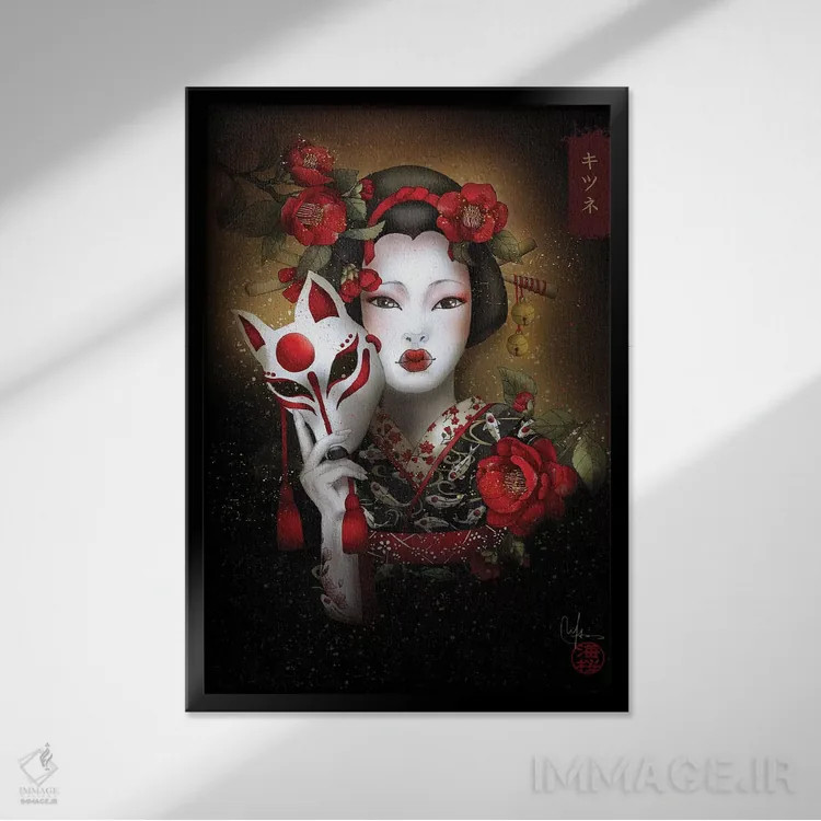 تابلو دکوراتیو کیتسونه اثر مارین لوپ - نمای قابدار مشکی