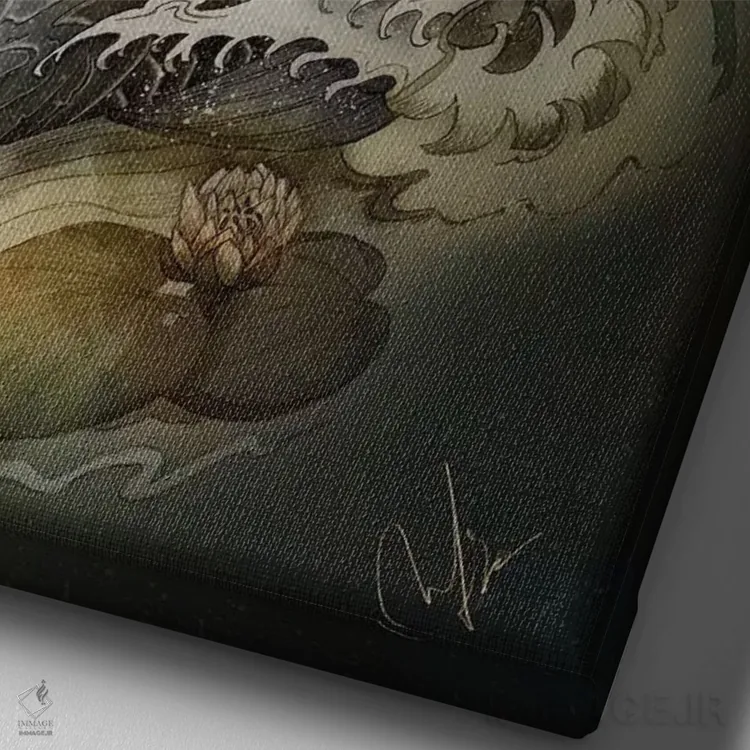 تابلو دکوراتیو کوی و لوتوس اثر مارین لوپ - نمای نزدیک بافت بوم