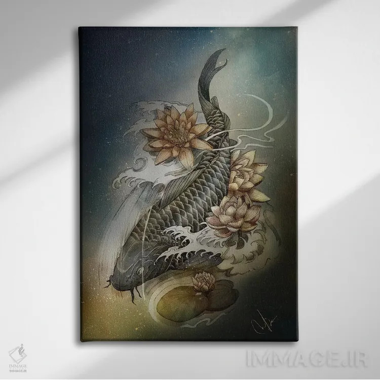 تابلو دکوراتیو کوی و لوتوس اثر مارین لوپ - نمای روبهرو روی دیوار