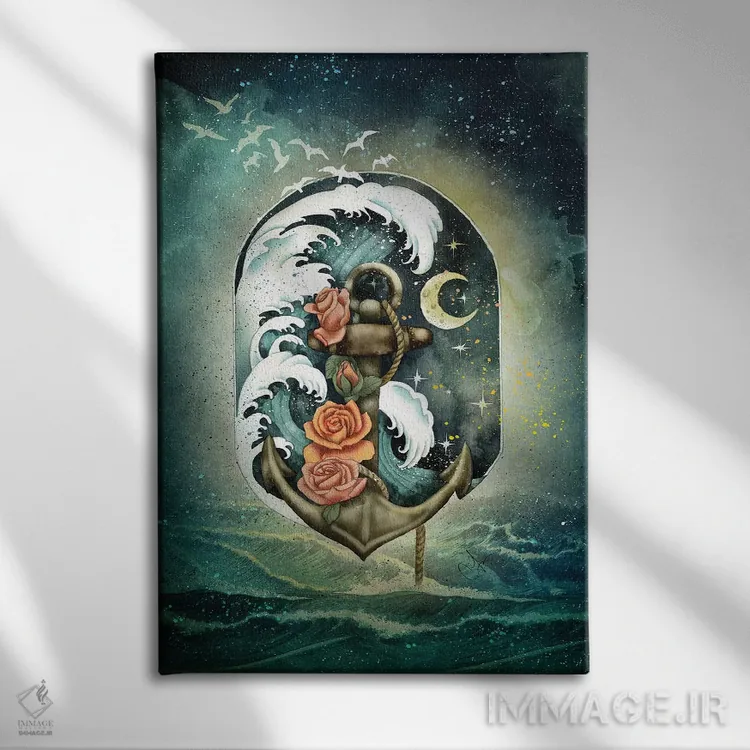 تابلو دکوراتیو هدایت میان موج ها و ستارگان اثر مارین لوپ - نمای روبهرو روی دیوار