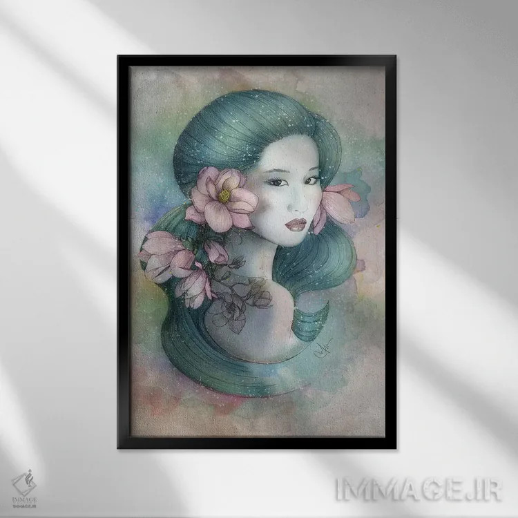 تابلو دکوراتیو ماگنولیاها در غروب اثر مارین لوپ - نمای قابدار مشکی