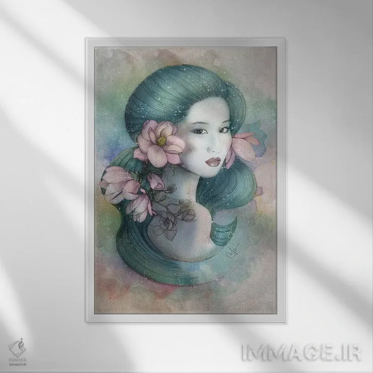 تابلو دکوراتیو ماگنولیاها در غروب اثر مارین لوپ - نمای قابدار سفید