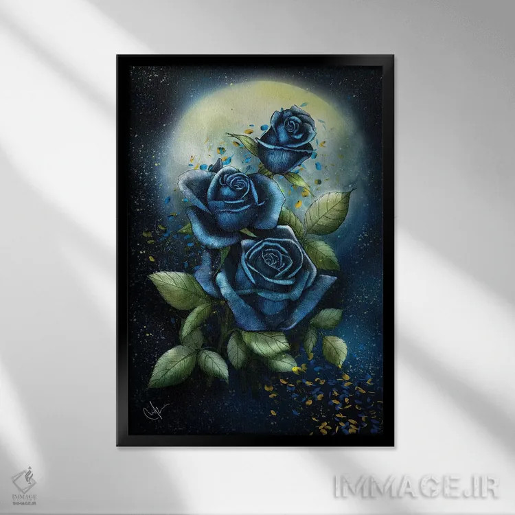 تابلو دکوراتیو رزهای شبانه اثر مارین لوپ - نمای قابدار مشکی