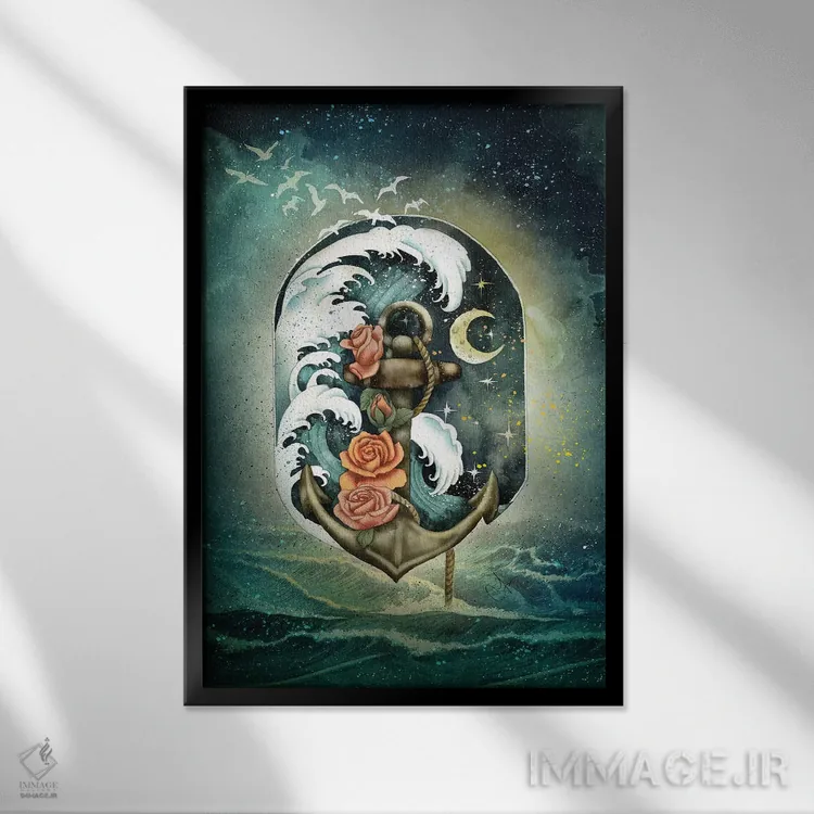 تابلو دکوراتیو هدایت میان موج ها و ستارگان اثر مارین لوپ - نمای قابدار مشکی