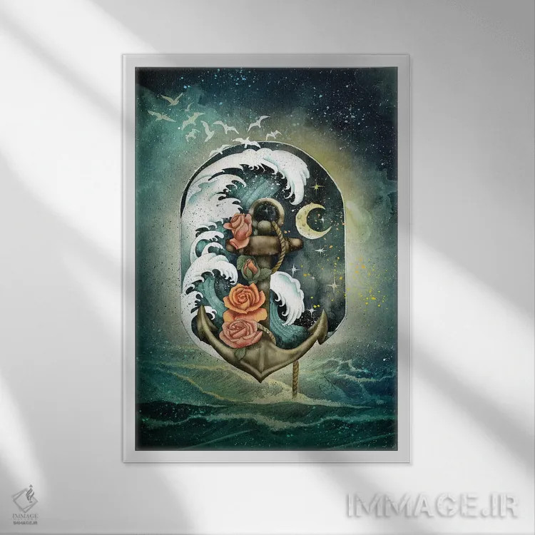 تابلو دکوراتیو هدایت میان موج ها و ستارگان اثر مارین لوپ - نمای قابدار سفید