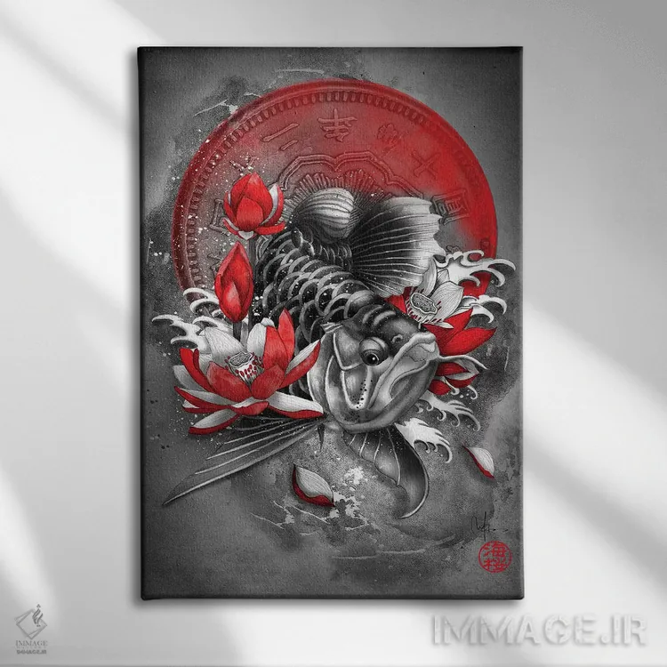 تابلو دکوراتیو ماهی آروانا اثر مارین لوپ - نمای روبهرو روی دیوار