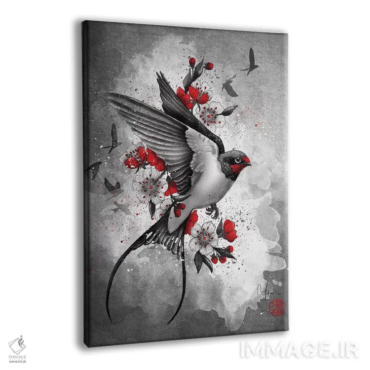 تابلو دکوراتیو پرستوها و شکوفه های گیلاس اثر مارین لوپ - نمای پرسپکتیو محصول