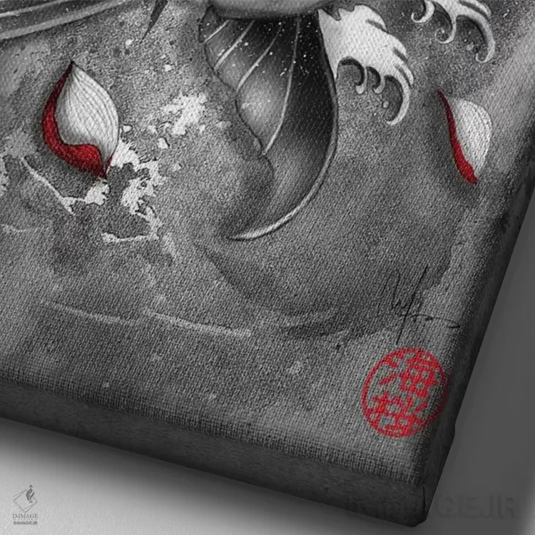 تابلو دکوراتیو ماهی آروانا اثر مارین لوپ - نمای نزدیک بافت بوم