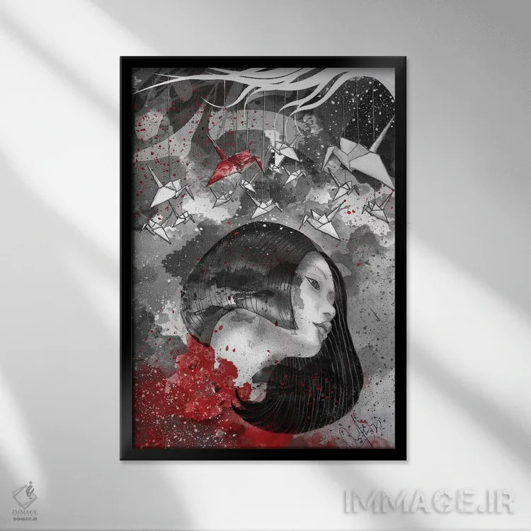 تابلو دکوراتیو روح های کاغذی اثر مارین لوپ - نمای قابدار مشکی