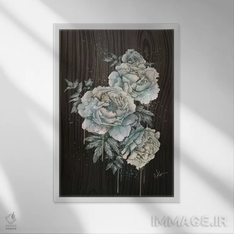 تابلو دکوراتیو جنگل پیونی اثر مارین لوپ - نمای قابدار سفید