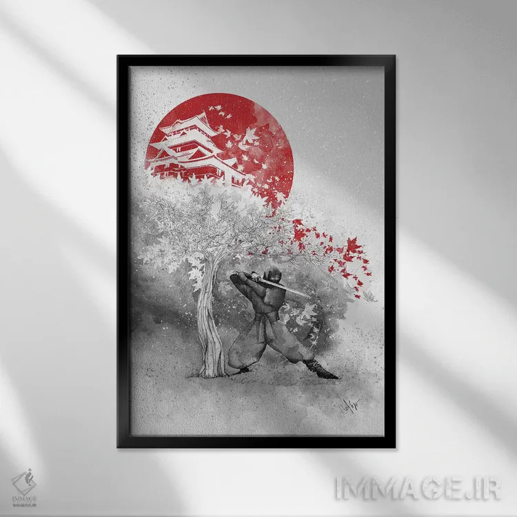 تابلو دکوراتیو جنگجو و باد اثر مارین لوپ - نمای قابدار مشکی