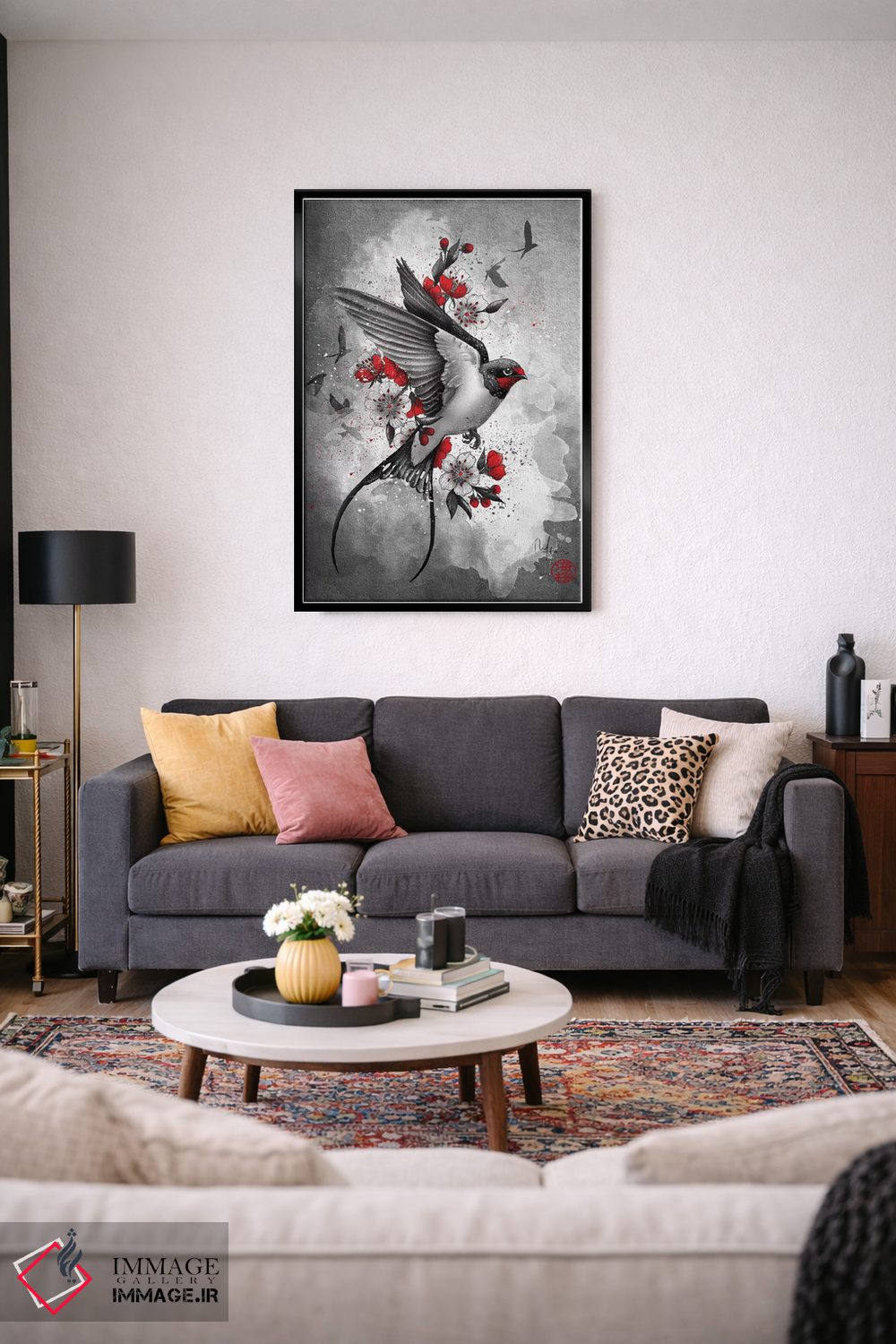 تابلو دکوراتیو پرستوها و شکوفه های گیلاس اثر مارین لوپ - D5B