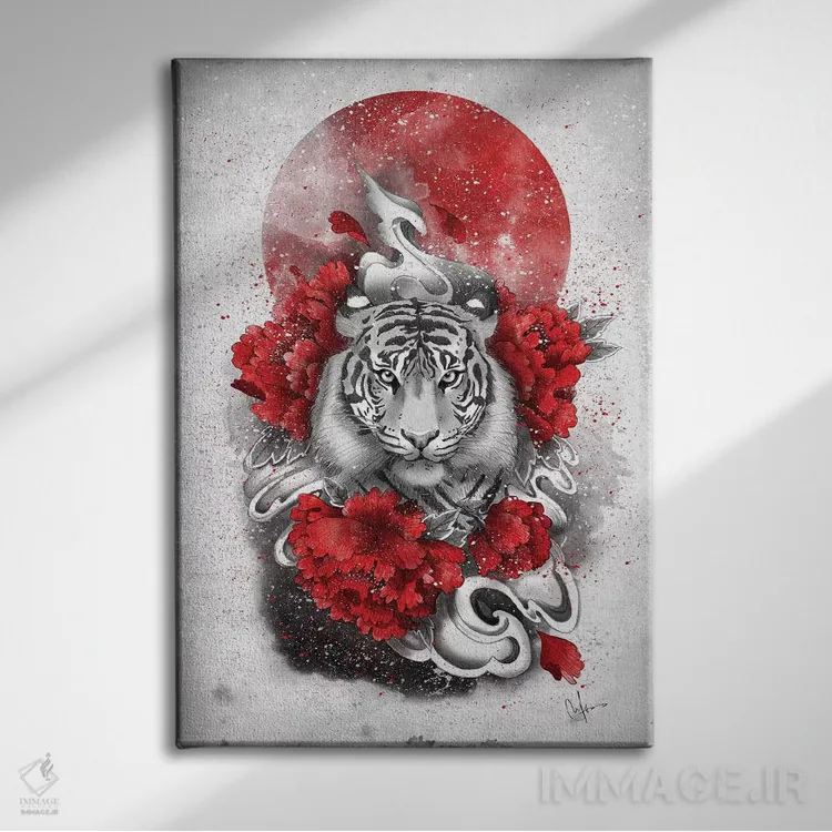 تابلو دکوراتیو ببر سفید اثر مارین لوپ - نمای روبهرو روی دیوار