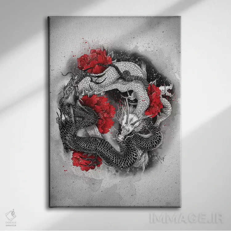 تابلو دکوراتیو دو اژدها اثر مارین لوپ - نمای روبهرو روی دیوار