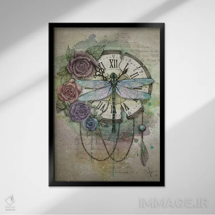 تابلو دکوراتیو زمان می گذرد اثر مارین لوپ - نمای قابدار مشکی