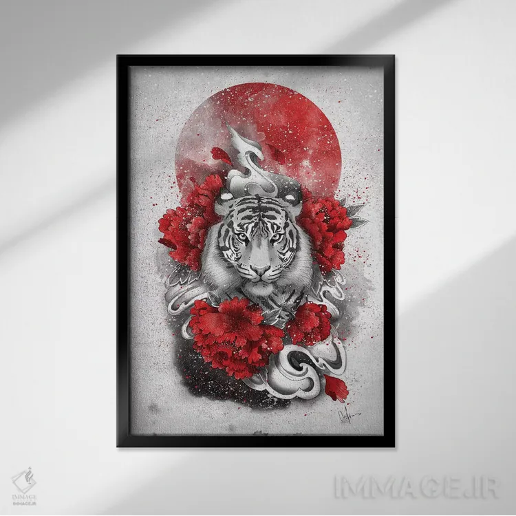 تابلو دکوراتیو ببر سفید اثر مارین لوپ - نمای قابدار مشکی