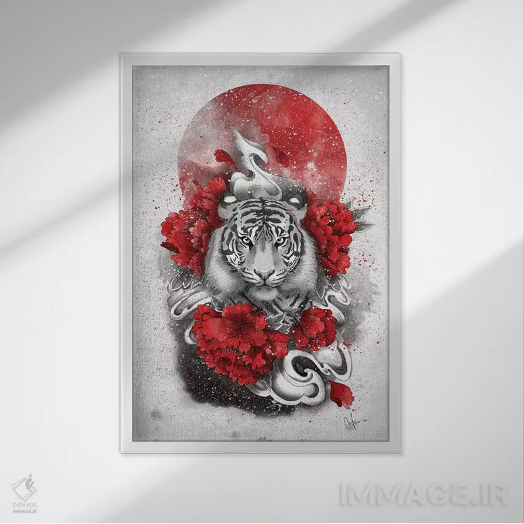 تابلو دکوراتیو ببر سفید اثر مارین لوپ - نمای قابدار سفید