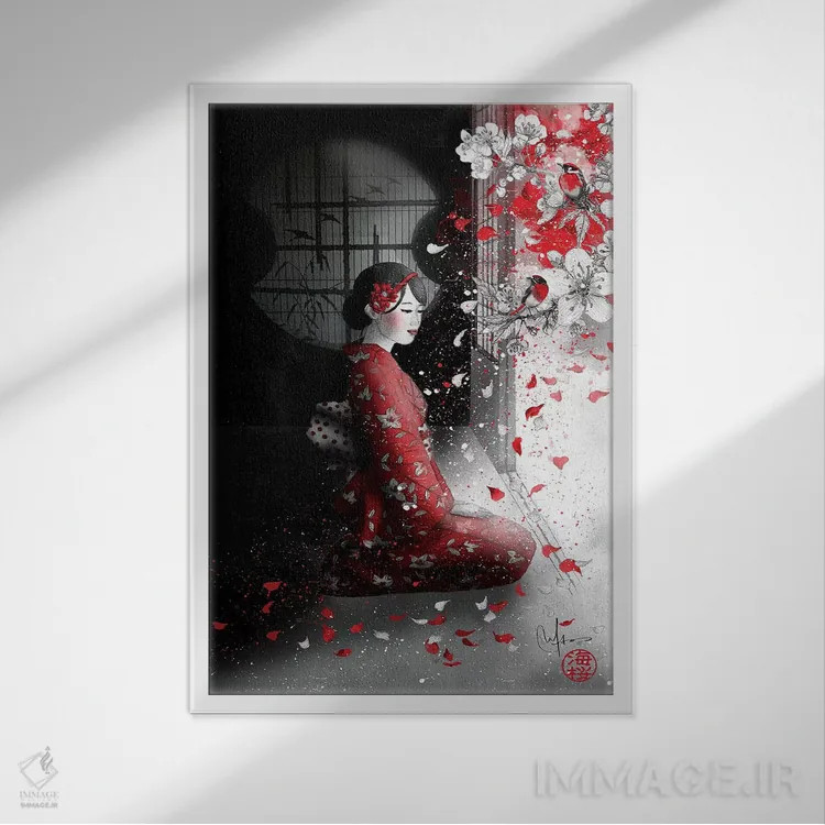 تابلو دکوراتیو شعر پرندگان اثر مارین لوپ - نمای قابدار سفید