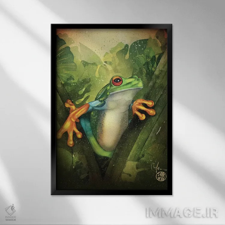 تابلو دکوراتیو قورباغه اثر مارین لوپ - نمای قابدار مشکی