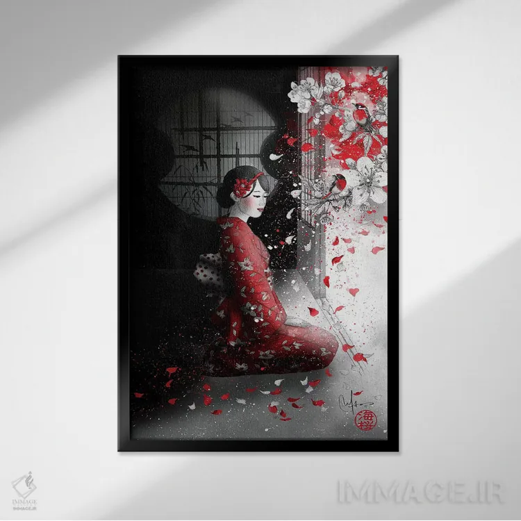 تابلو دکوراتیو شعر پرندگان اثر مارین لوپ - نمای قابدار مشکی