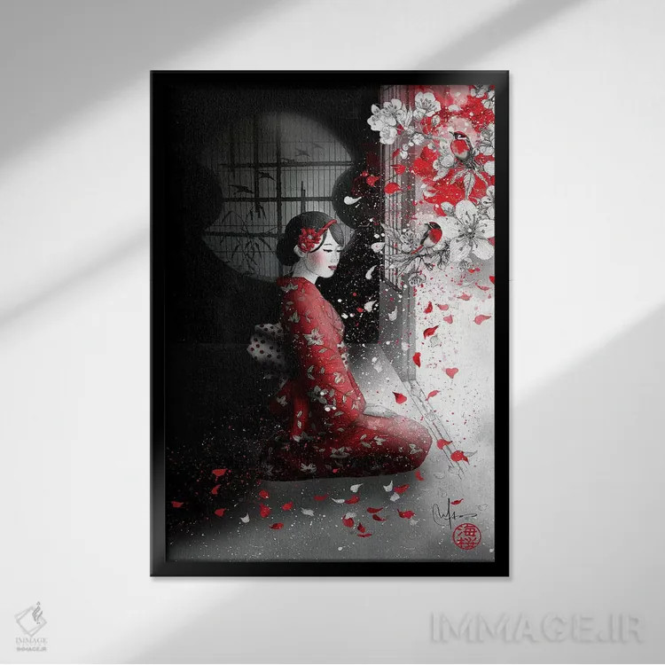 تابلو دکوراتیو شعر پرندگان اثر مارین لوپ - نمای قابدار مشکی