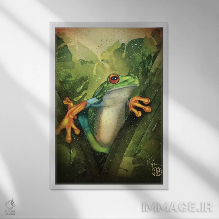 تابلو دکوراتیو قورباغه اثر مارین لوپ - نمای قابدار سفید
