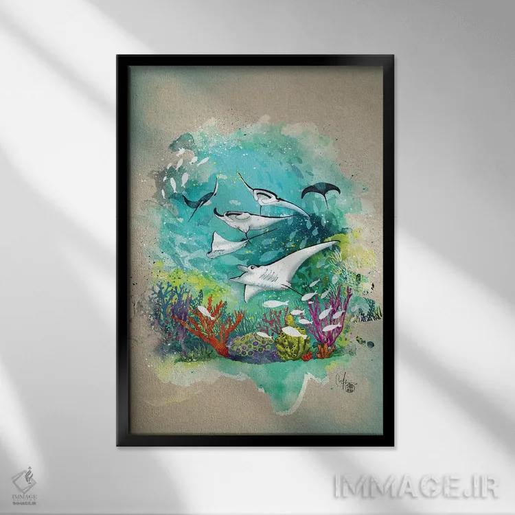 تابلو دکوراتیو زیر دریا اثر مارین لوپ - نمای قابدار مشکی