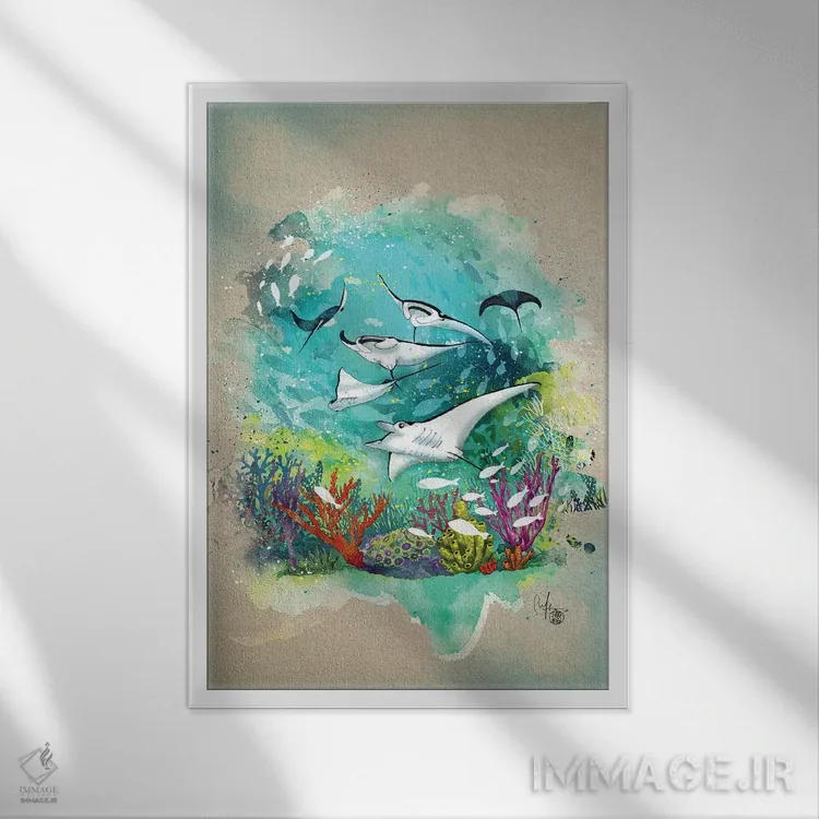 تابلو دکوراتیو زیر دریا اثر مارین لوپ - نمای قابدار سفید