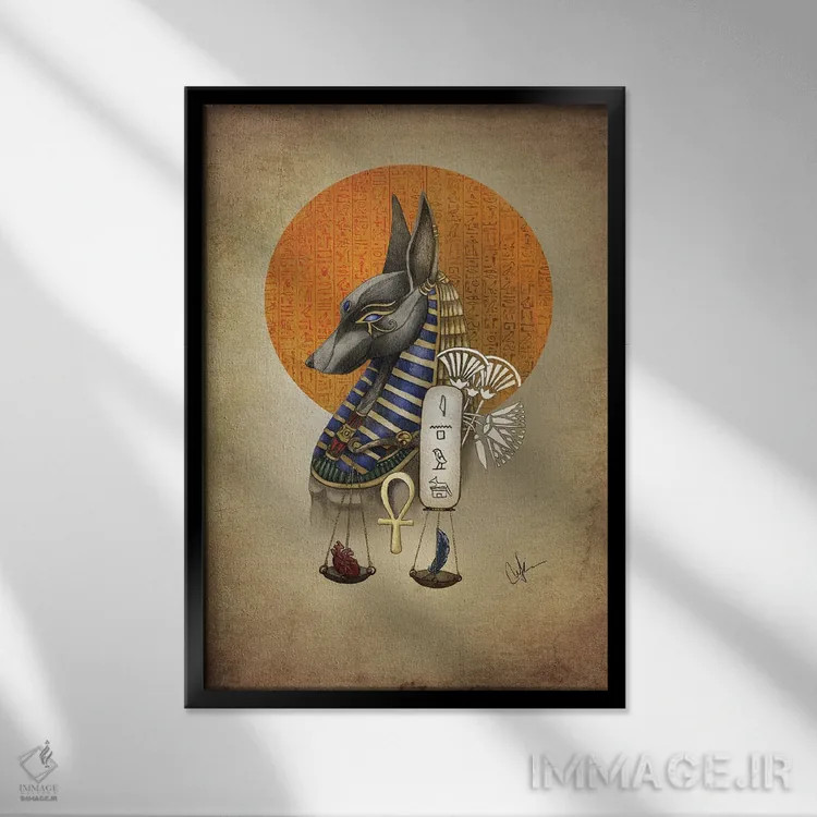 تابلو دکوراتیو آنوبیس اثر مارین لوپ - نمای قابدار مشکی