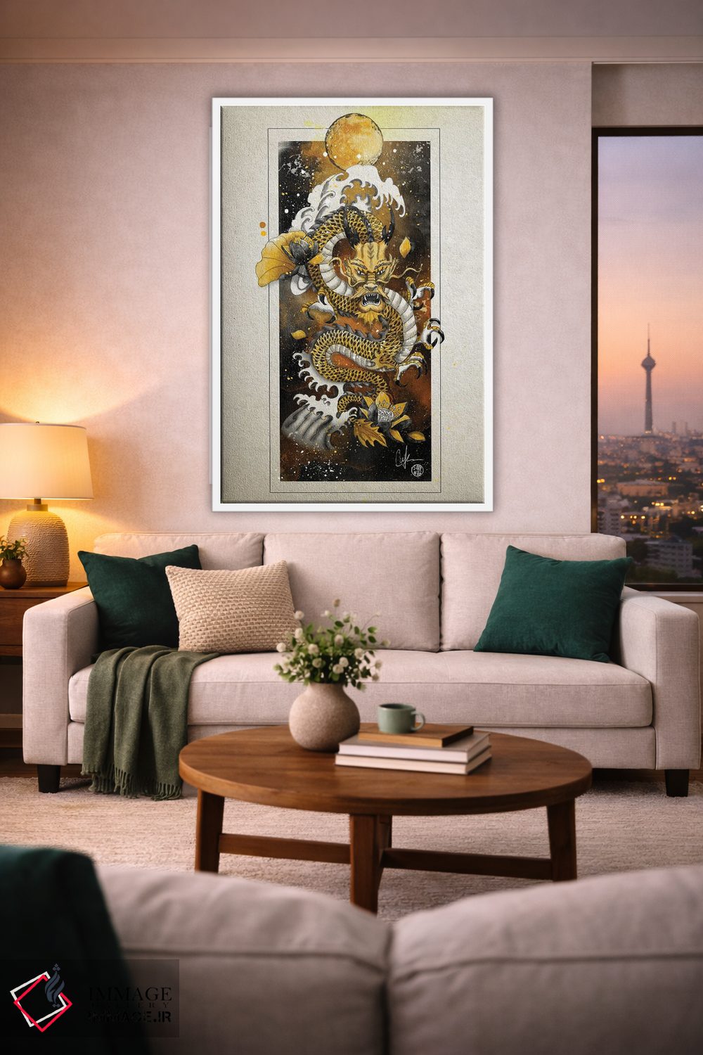 تابلو دکوراتیو اژدهای زرین زرد اثر مارین لوپ - D2W
