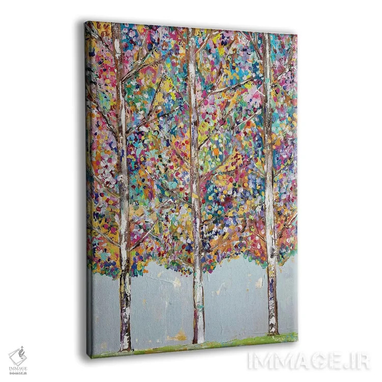 تابلو انتزاعی درختان شاد اثر ملانی سان شاین آندروود - نمای پرسپکتیو محصول
