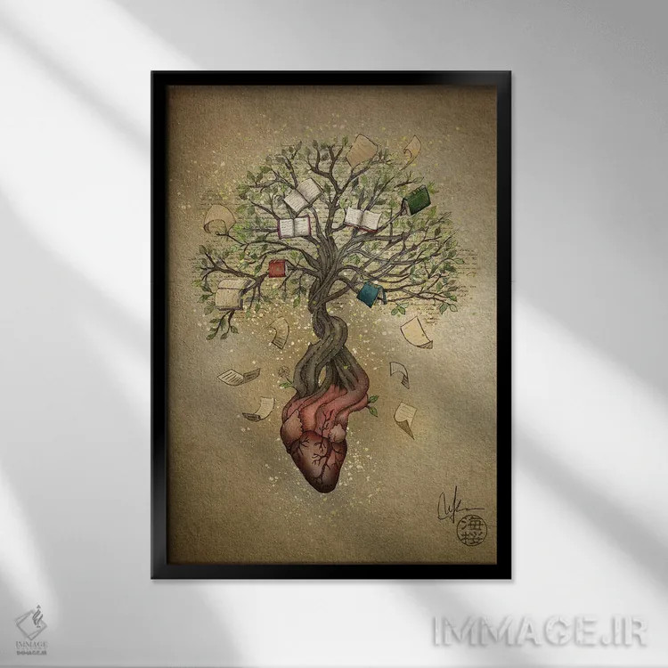 تابلو دکوراتیو قلب داستان اثر مارین لوپ - نمای قابدار مشکی