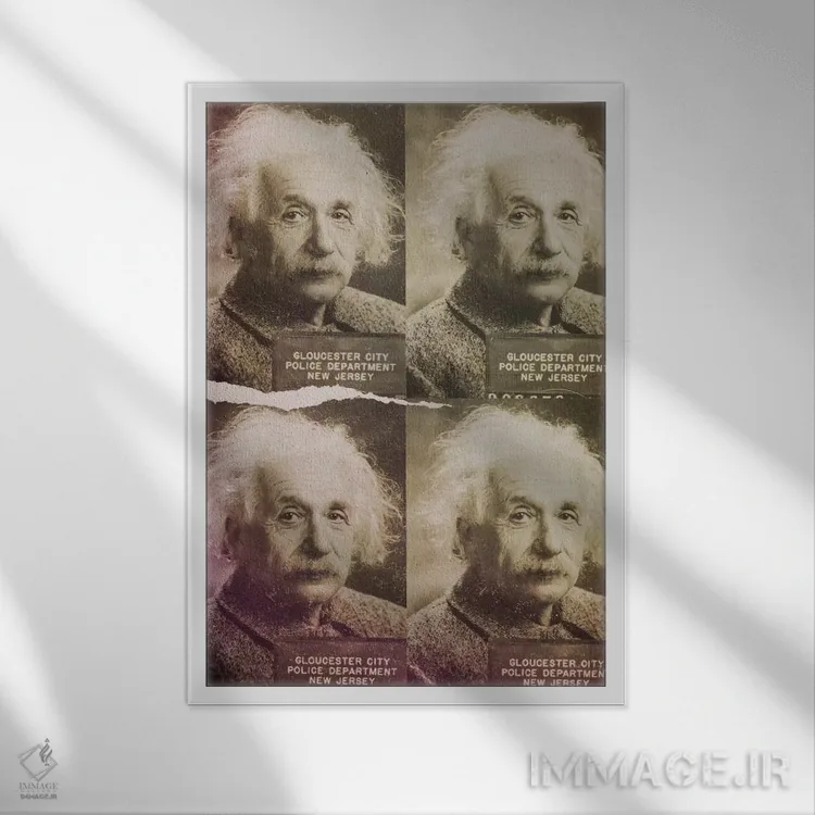 تابلو دکوراتیو آلبرت اینشتین اثر فایو بای فایو کالکتیو - نمای قابدار سفید