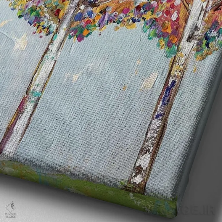 تابلو انتزاعی درختان شاد اثر ملانی سان شاین آندروود - نمای نزدیک بافت بوم