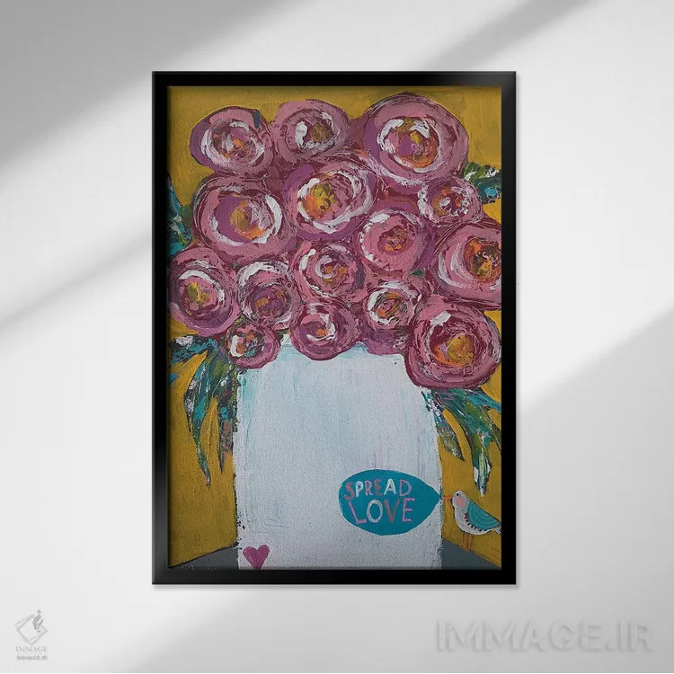 تابلو دکوراتیو شکوفه های شاد اثر ملانی سان شاین آندروود - نمای قابدار مشکی