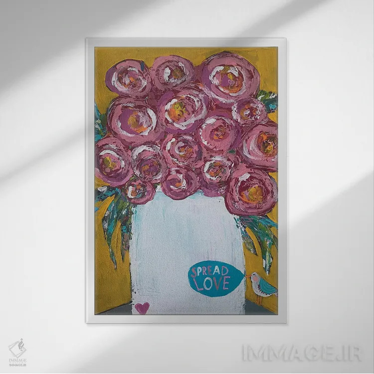 تابلو دکوراتیو شکوفه های شاد اثر ملانی سان شاین آندروود - نمای قابدار سفید