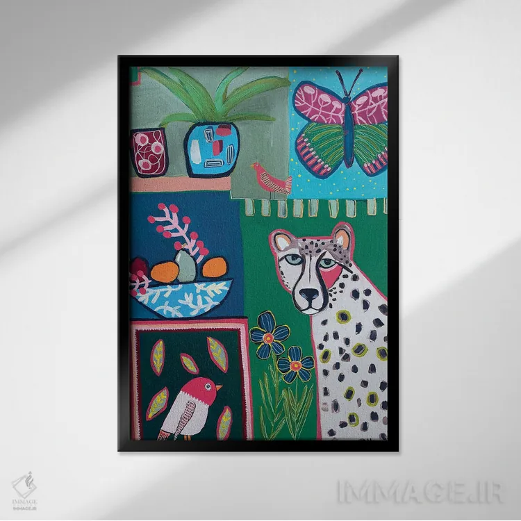 تابلو دکوراتیو یوزپلنگ اثر ملانی سان شاین آندروود - نمای قابدار مشکی