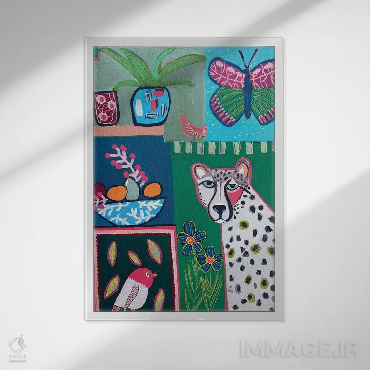 تابلو دکوراتیو یوزپلنگ اثر ملانی سان شاین آندروود - نمای قابدار سفید